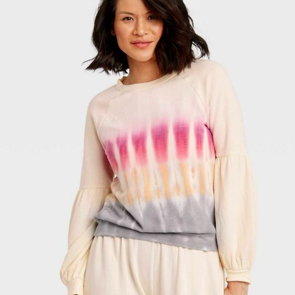 Knox Rose Tie Dye Soft Fleece Lined Soft Cozy Sweatshirt Bishop Sleeves Sz L